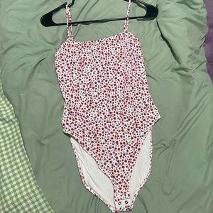 Red floral body suit